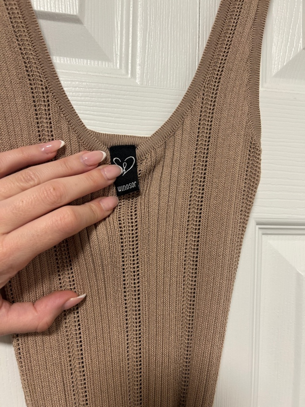 Brown Ribbed Midi Dress - Picture 6 of 8